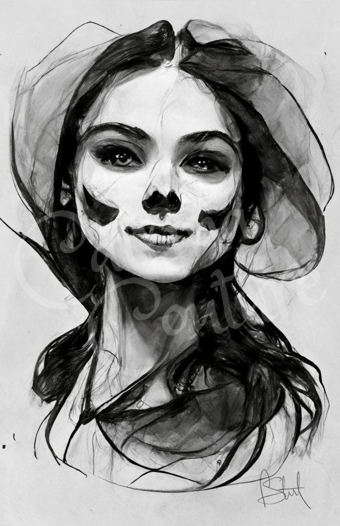 catrina-couture-beautiful-young-woman-face-style-of-catrina-white-background-portrait-movement-energy-conte sketch-1a-970x1500